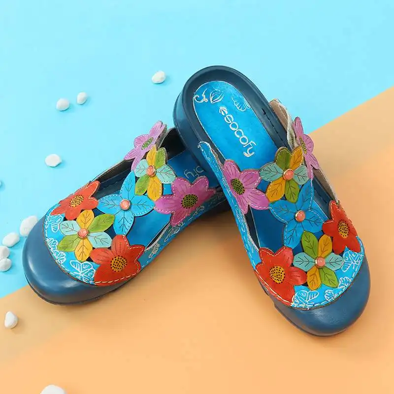 Socofy 2020 женские сандалии из натуральной кожи в стиле ретро на плоской подошве с