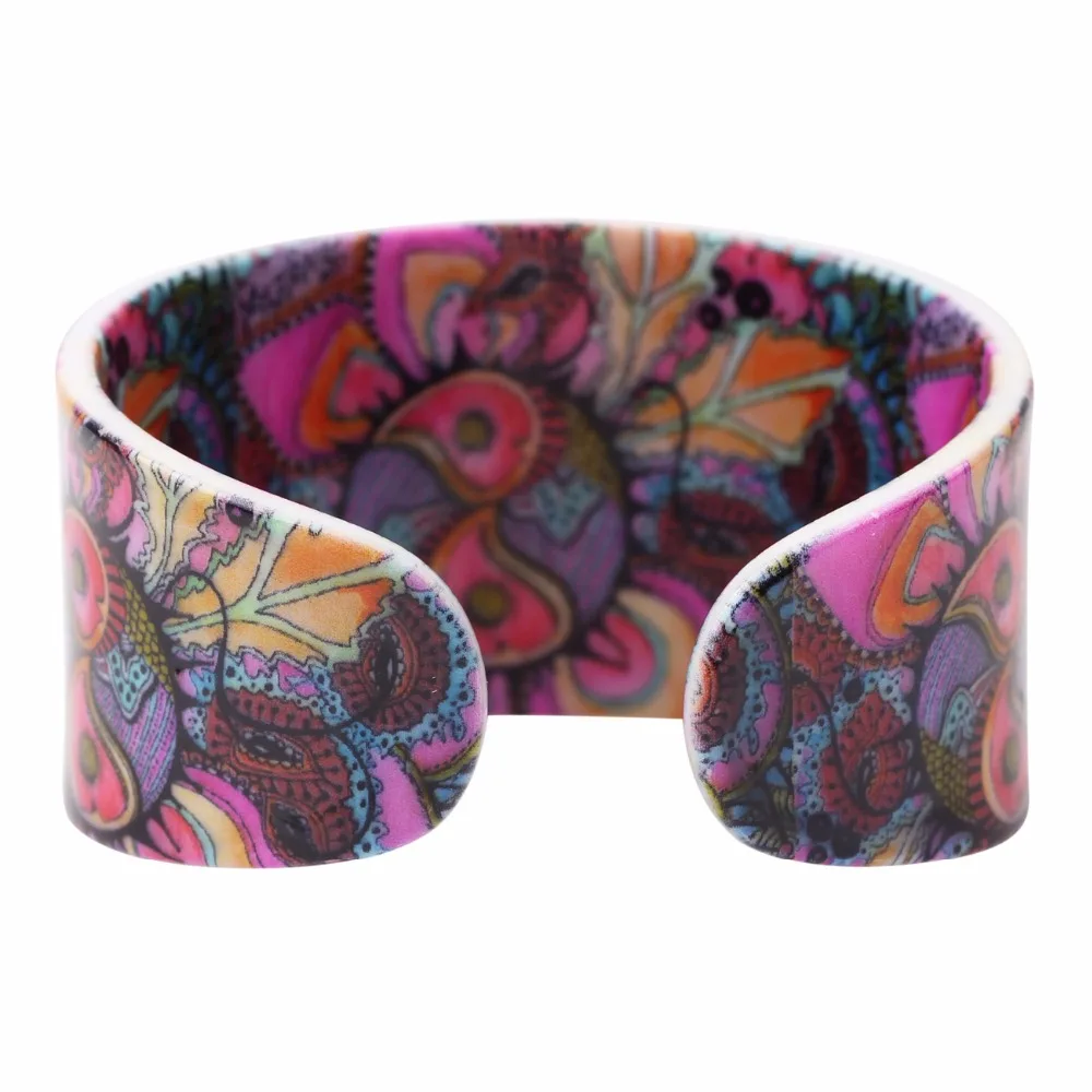 Женский широкий браслет Bonsny этнический акриловый в стиле ретро с цветочным