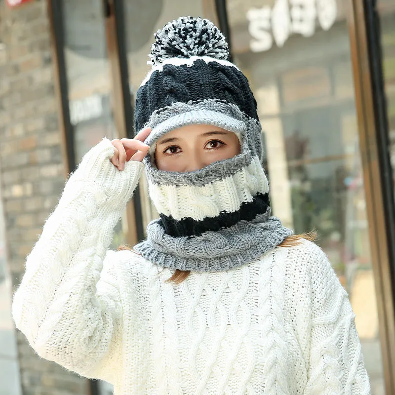 Женская зимняя Шея Теплее шляпа Tuque шапка с козырьком Ухо теплее лицо крышка