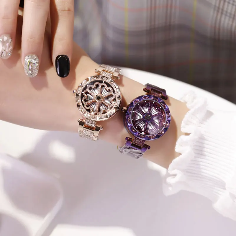 

2019 Fashion Diamond Rotating Ladies Watch Women Top Brand Luxury 2018 Women Watches Quartz Wrist Watches For Women Reloj Mujer