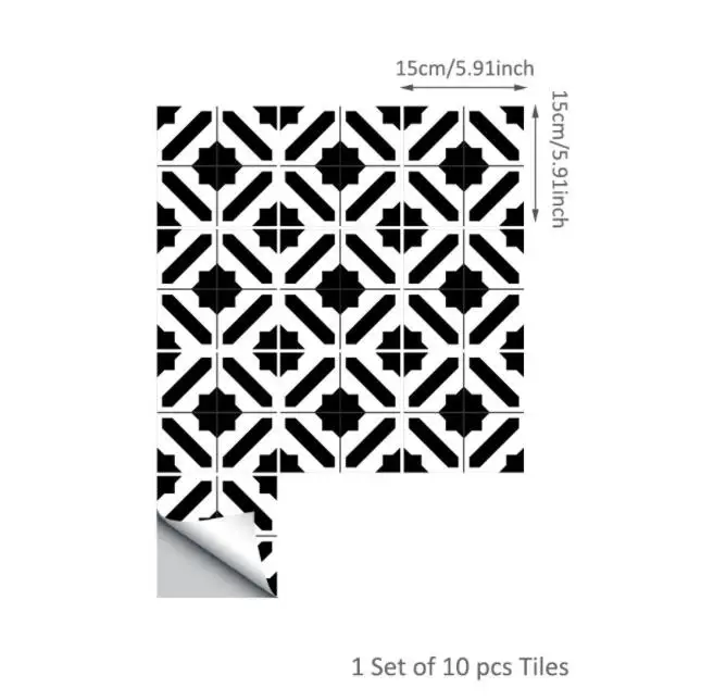 15cm Funlife Waterproof Tile Wall Sticker,Modern Design Black and White Self-adhesive Home Stickers for Kitchen Bathroom Tile Decor - Цвет: 15cm