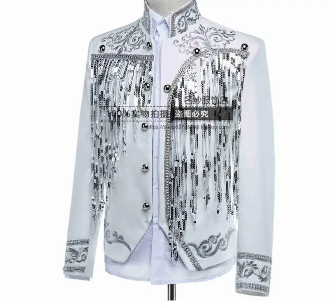 

M--4XL Hot 2019 Men's New Fashion he singer sequins tassel gown the host of the costume club stage costumes