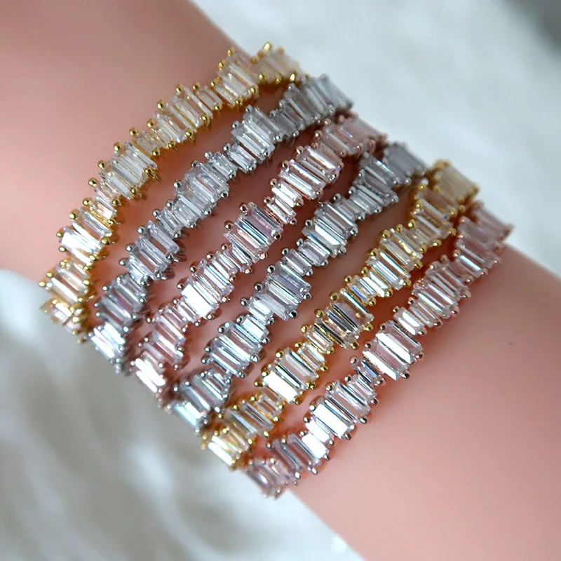 JaneKelly модный AAA кубический цирконий для мужчин и женщин багет браслет манжета