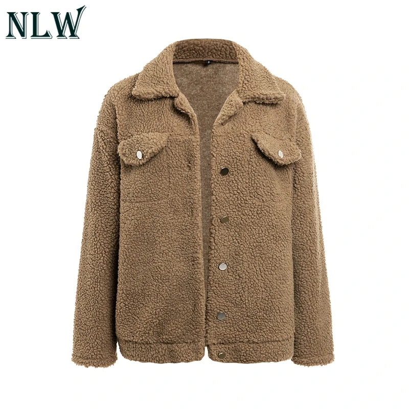 Хаки NLW Shaggy Teddy однотонное зимнее пальто куртки повседневные пальто из искусственного меха куртки модные женские пальто - Цвет: Хаки