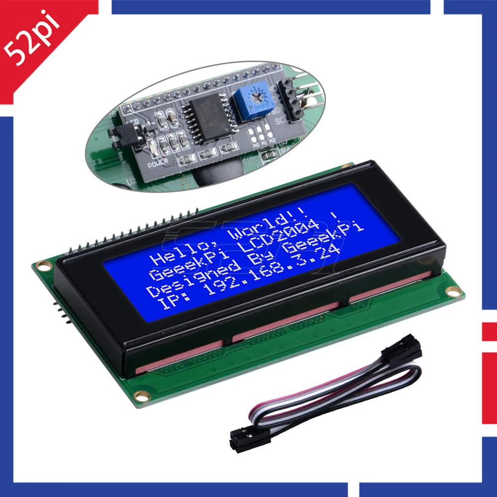 ЖК-модуль 52Pi IIC/I2C 2004 20x4 символа поддержка протокола I2C экран для Raspberry Pi Arduino Uno |