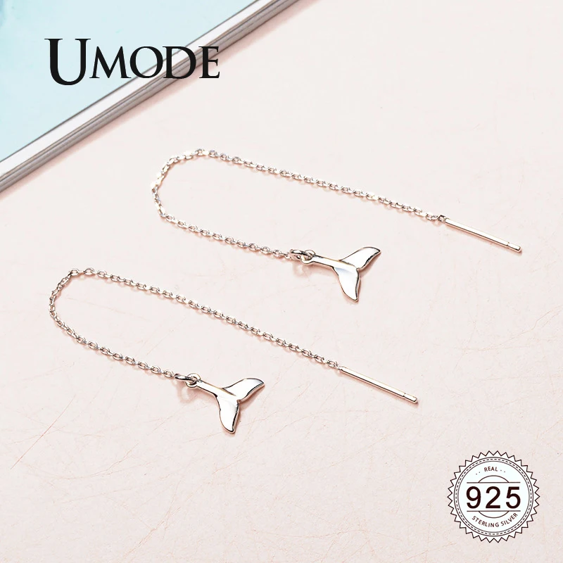 UMODE, 925 пробы для девочек, серебряные серьги, Модный маленький хвост русалки, S925, висячие серьги, серебряная цепочка, ювелирные изделия для женщин, LE0621