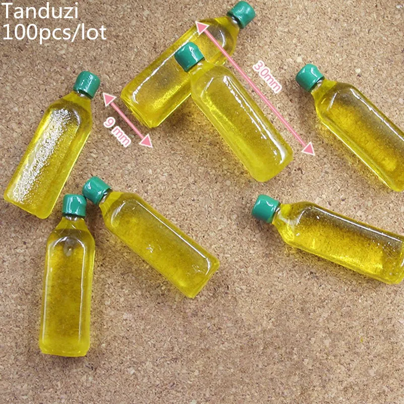 Tanduzi 100 шт. оптом кавайная Смола Имитация еды 3D оливковое масло бутылка DIY 1:12