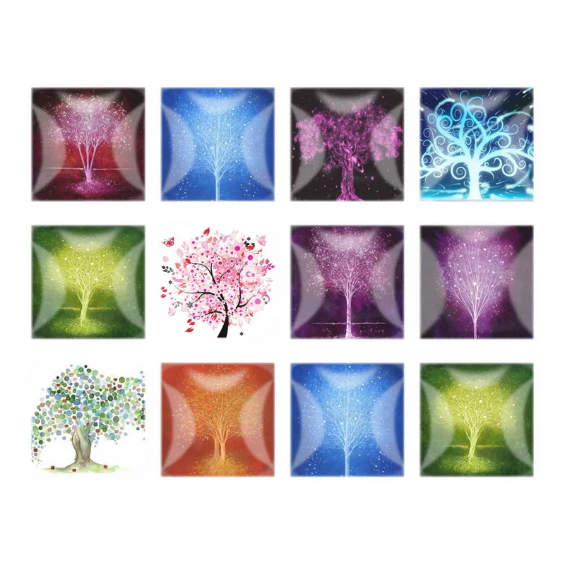 Flatback квадратный смешанный стиль деревья печать фото стекло кабошон 12 мм 20 25 DIY