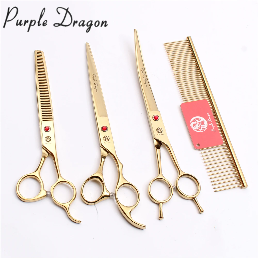 UP-4Pcs 8 0 дюйма 22 см золотистые фиолетовые ножницы для стрижки драконов собак