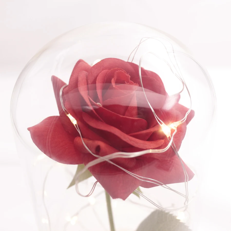 Маленький принц красная роза в стеклянном куполе на деревянной основе с