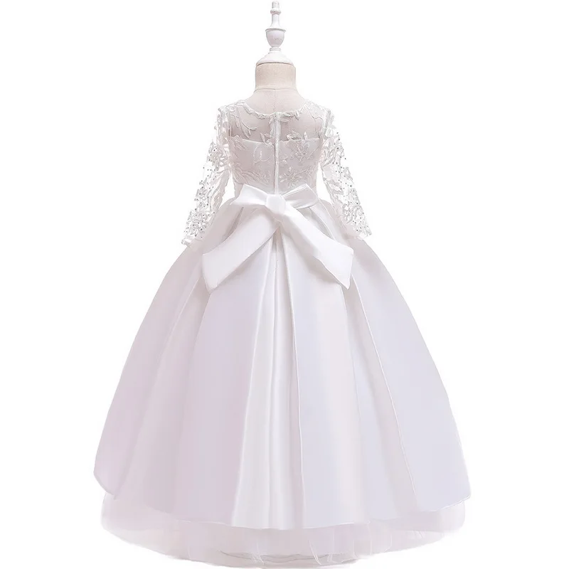 

Girls Princess Wedding Party Dresses Lace Long sleeve Dress Big girl Deluxe Gown Costumes Birthday Party Dress Children Cothing