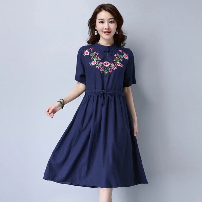 

2017 New Arrival Women Casual Cotton Dresses Autumn embroidery summer Long Dresses art Pleated Dresses high quality