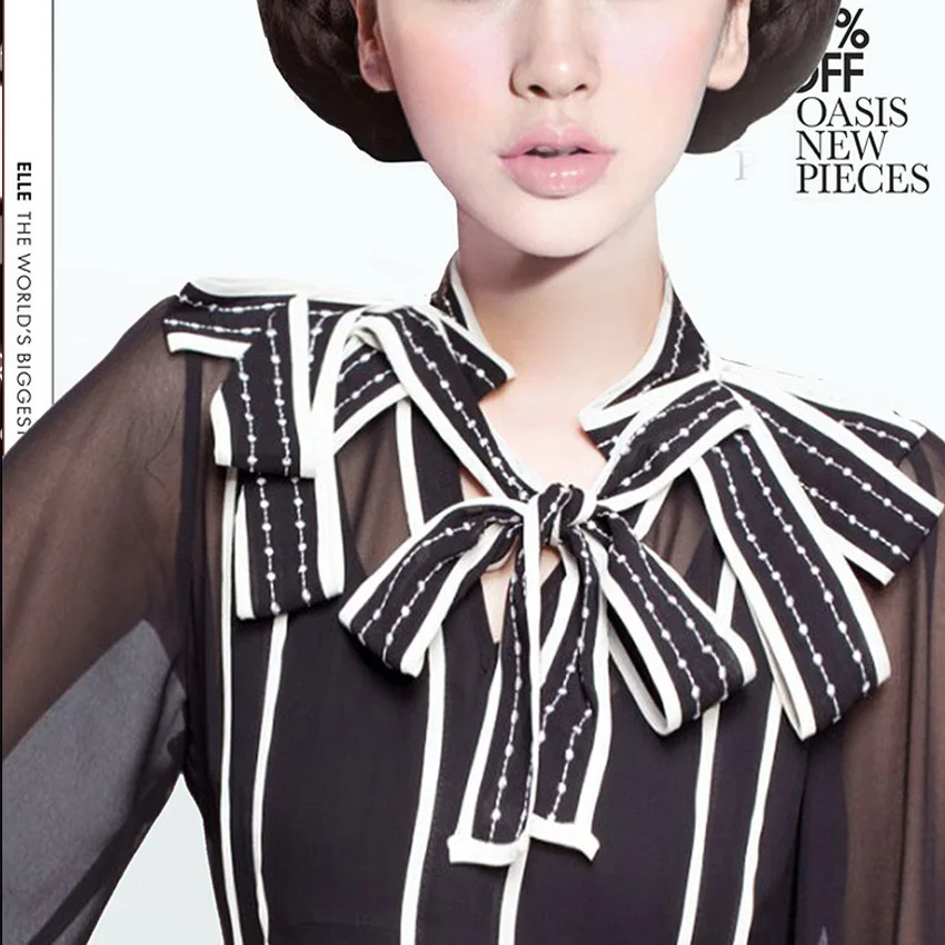 

Fashion Women's Shirts Black White Striped Shirt Blouse, bowkn Shirts