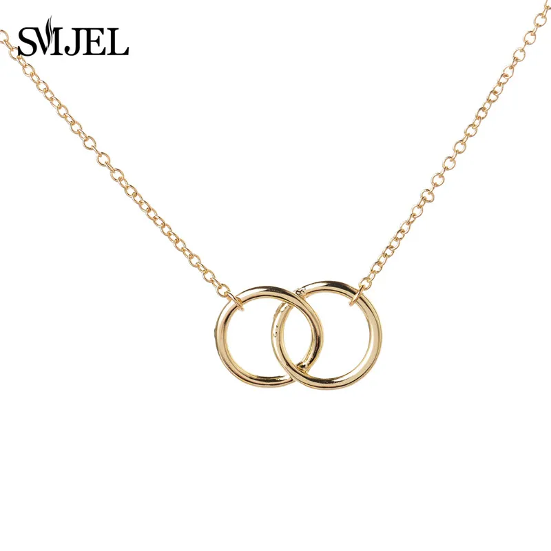 SMJEL двойной круг интерлок короткое ключичное ожерелье Collares Femme свадебное для