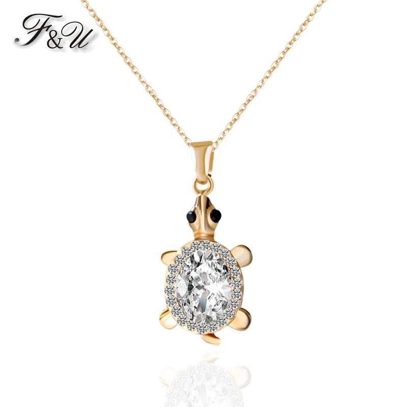 F& U цинковый сплав золотистого и серебристого цвета ювелирные изделия Bijoux Стразы милый счастливый Шарм черепаха кулон ожерелье для девочек подарок