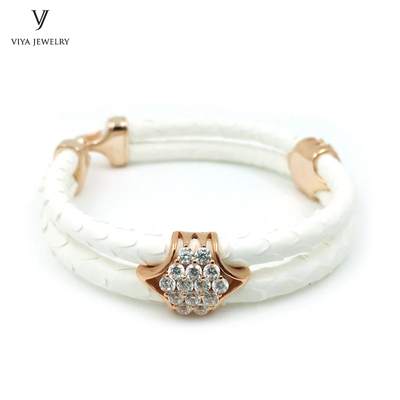 Браслет из серебра 925 пробы с натуральной кожей питона|bracelets for|python braceletskull bracelet |