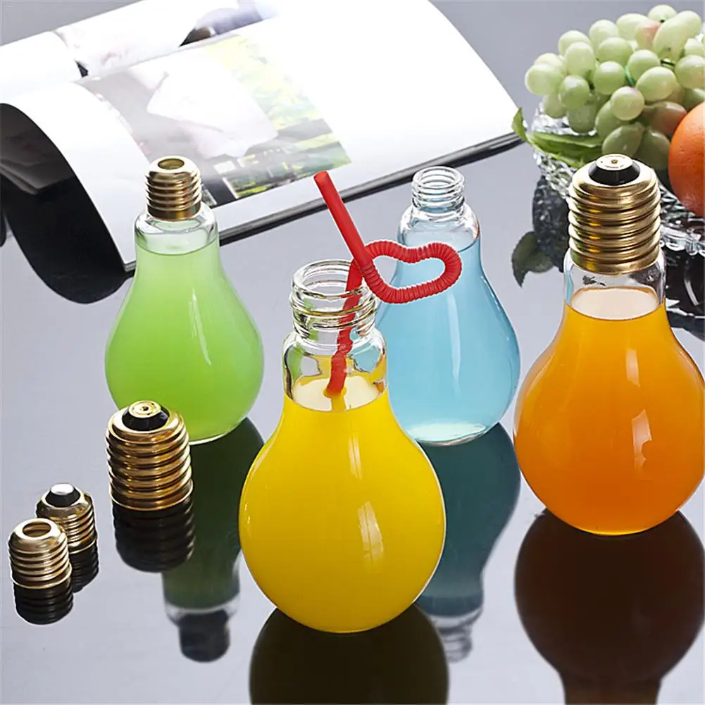 

Summer Glass Bulb Water Bottle Innovative Drink Juice Milk Bottles Leak-proof Beverage Light Lamp for Home DIY Drink Decoration
