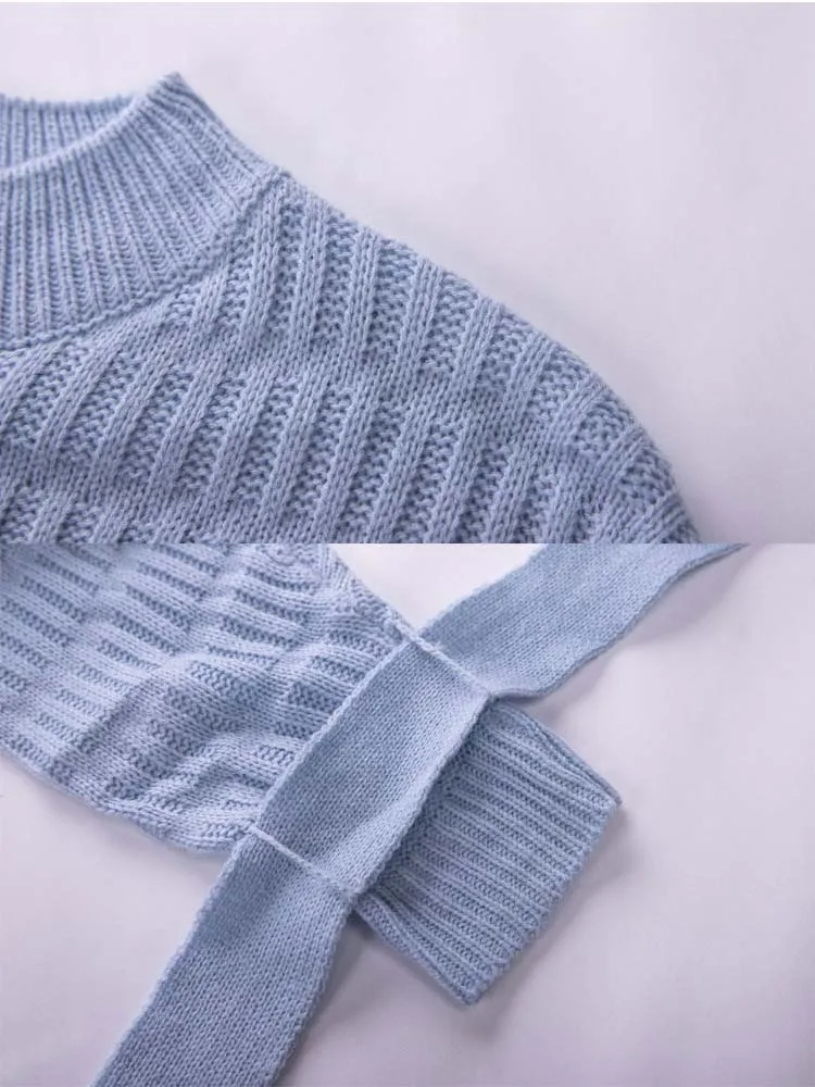 yinlinhe Khaki Loose Autumn Sweater Women Long Sleeve Lace Up Winter Jumpers Fashion O neck Plaid Knitted Pullovers women 1199 | Женская