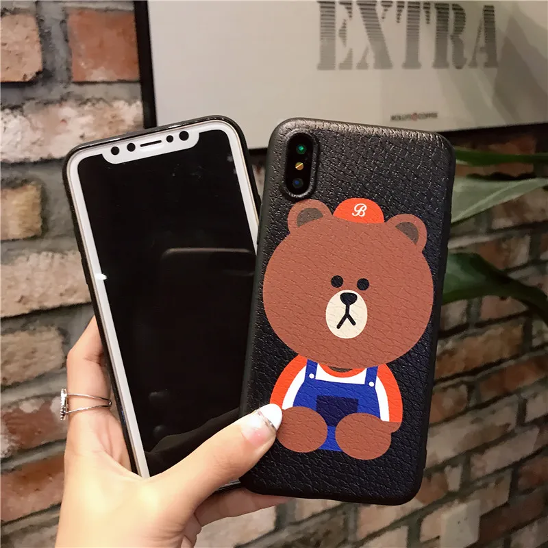 Для IPhone 8 чехол силиконовый милый мультяшный медведь Личи Текстура матовый из ТПУ