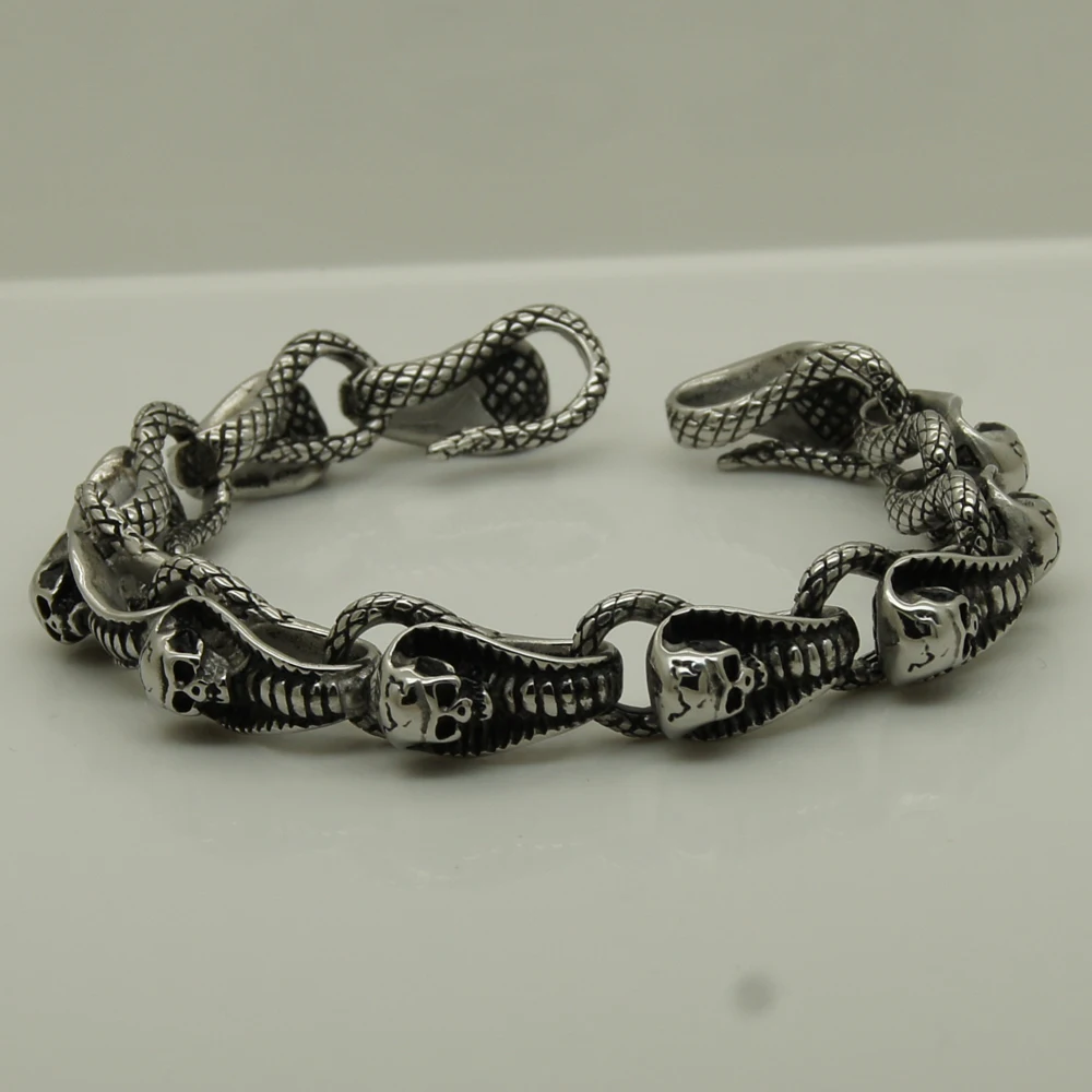 Браслет цепочка мужской из нержавеющей стали 316L с изображением змеи и черепа|jewelry