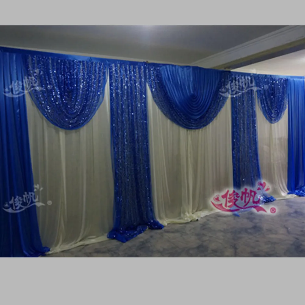 

Royal Blue Wedding Backdrop Curtain Sequins Swag 3m*6m(10ft*20ft) Stage Background Curtain Party Wedding Decorations Free DHL