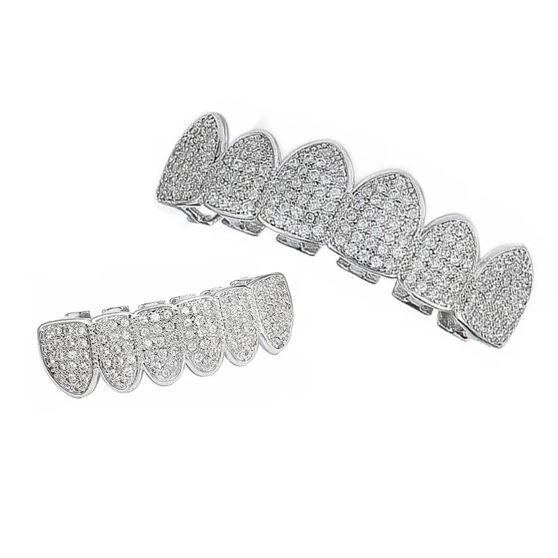 Хип-хоп ЗУБЫ Grillz Iced Out AAA циркон Топ и низ зуб набор для мужчин и женщин подарки 2 цвета модные Grillz ювелирные изделия