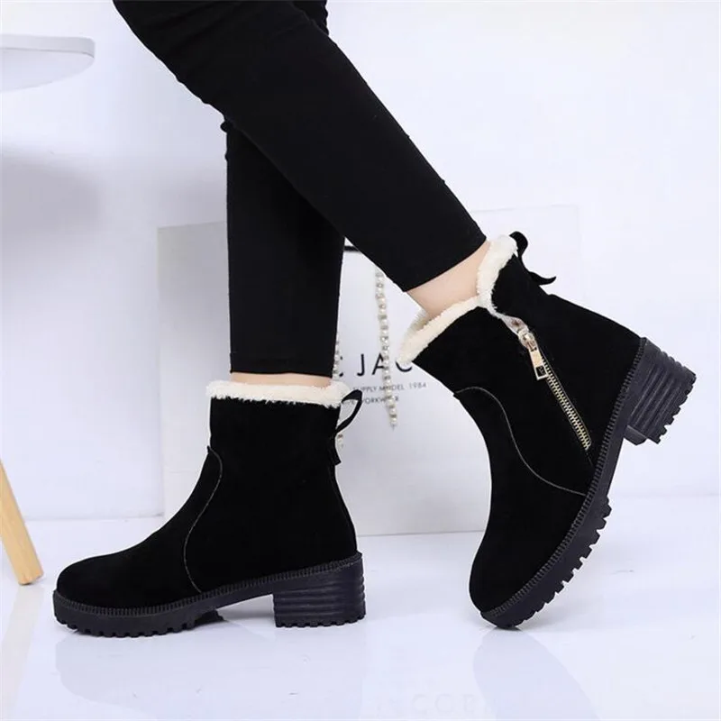Модные теплые зимние ботинки для женщин и детей 2017 Ботинки на каблуке Новое