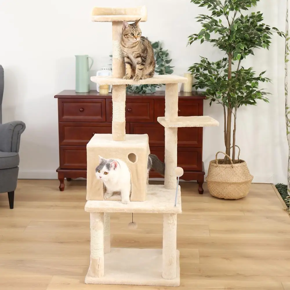 Компактная Когтеточка Cat Tree с роскошной двойной лестницей и пушистый шар|Мебель
