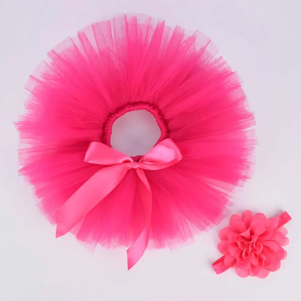 Hot pink Solid Baby Girls Fluffy Tutu Skirt & Headband Set Newborn Photo Prop Costume Infant Birthday Tulle Tutus For 0-12M