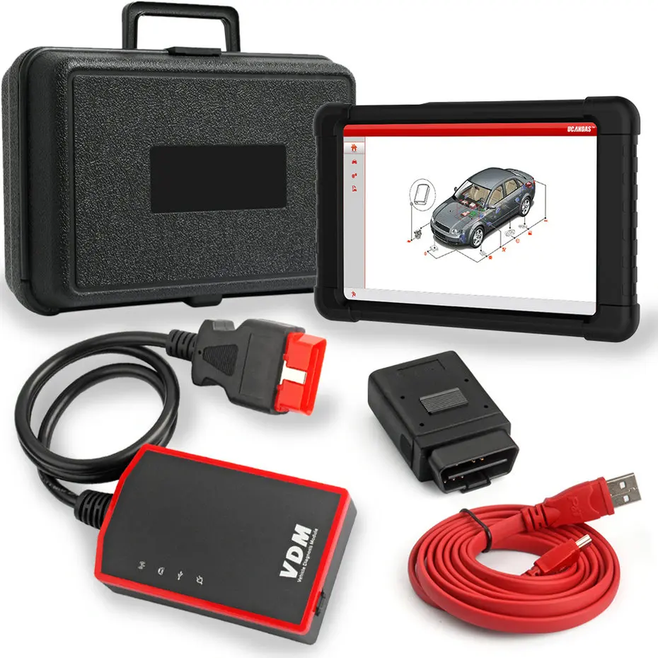 Full Set EU Plug UCANDAS VDM V3.9 полная система Профессиональный OBDII Автомобильный сканер ECU ABS SRS SAS сброс масла многоязычный OBD2 диагностический инструмент - Цвет: Full Set EU Plug