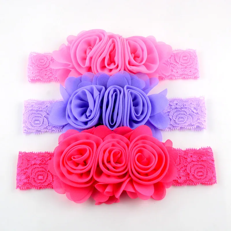 40 шт./лот новинка Милая Кружевная повязка на голову с шифоновой розочкой