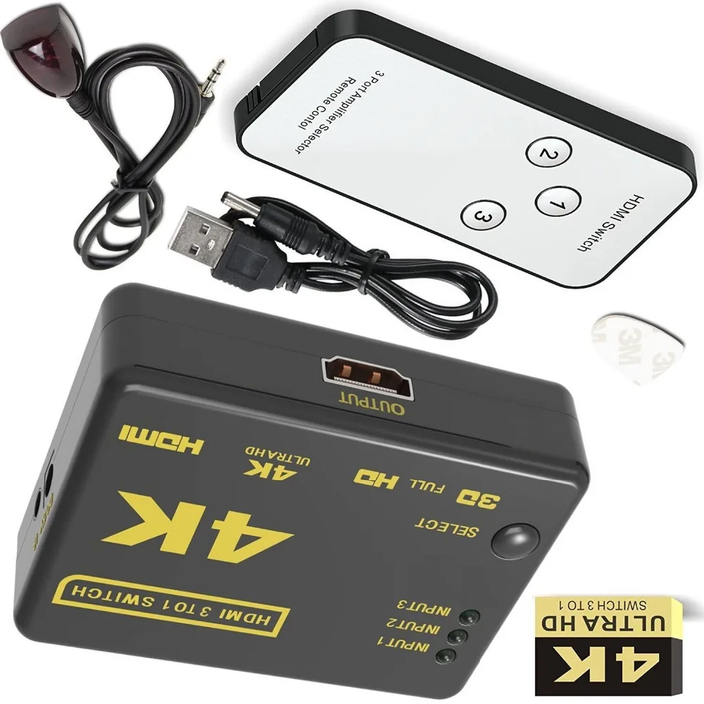 HDMI переключатель селектор 3x1 коробка Ultra HD 2160P/60 Гц для HDTV Xbox PS3 PS4 мультимедиа |