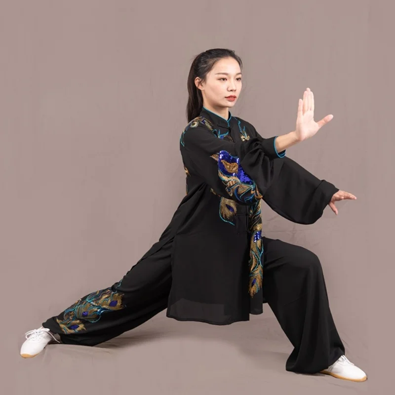 Традиционный костюм Тан Тай Чи одежда китайский воина Вышивка блесток ушу Кунг