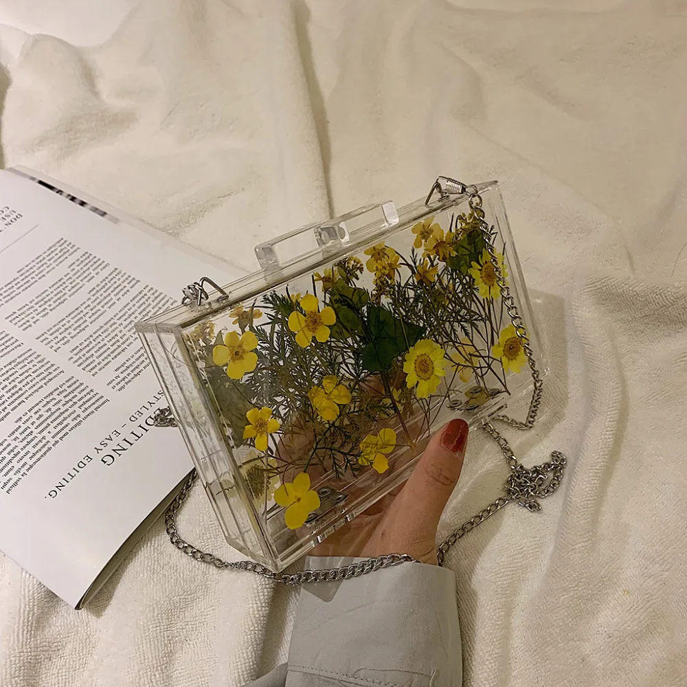 Женские прозрачные кошельки и сумки, прозрачные цветы, дикие дамские ручные сумки, маленькая цепь с квадратным сечением, сумка через плечо, сумка-мессенджер bolsa