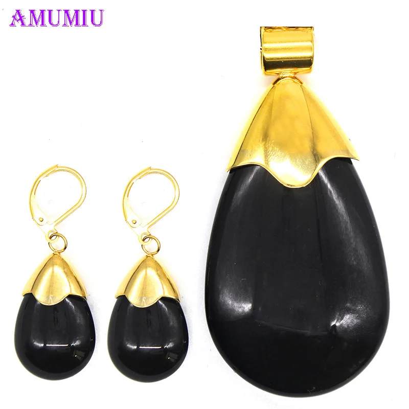 gold x black AMUMIU капли воды Наборы свадебных ювелирных изделий инкрустация Роскошная обувь с украшением в виде кристаллов Свадебные украшения комплект подарки ожерелье серьги Элегантные вечерние золото JS056A - Окраска металла: gold x black