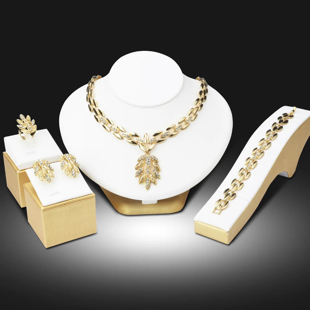 Модные африканские бусы ювелирный набор Дубай Золотой Кристалл Женское Ожерелье