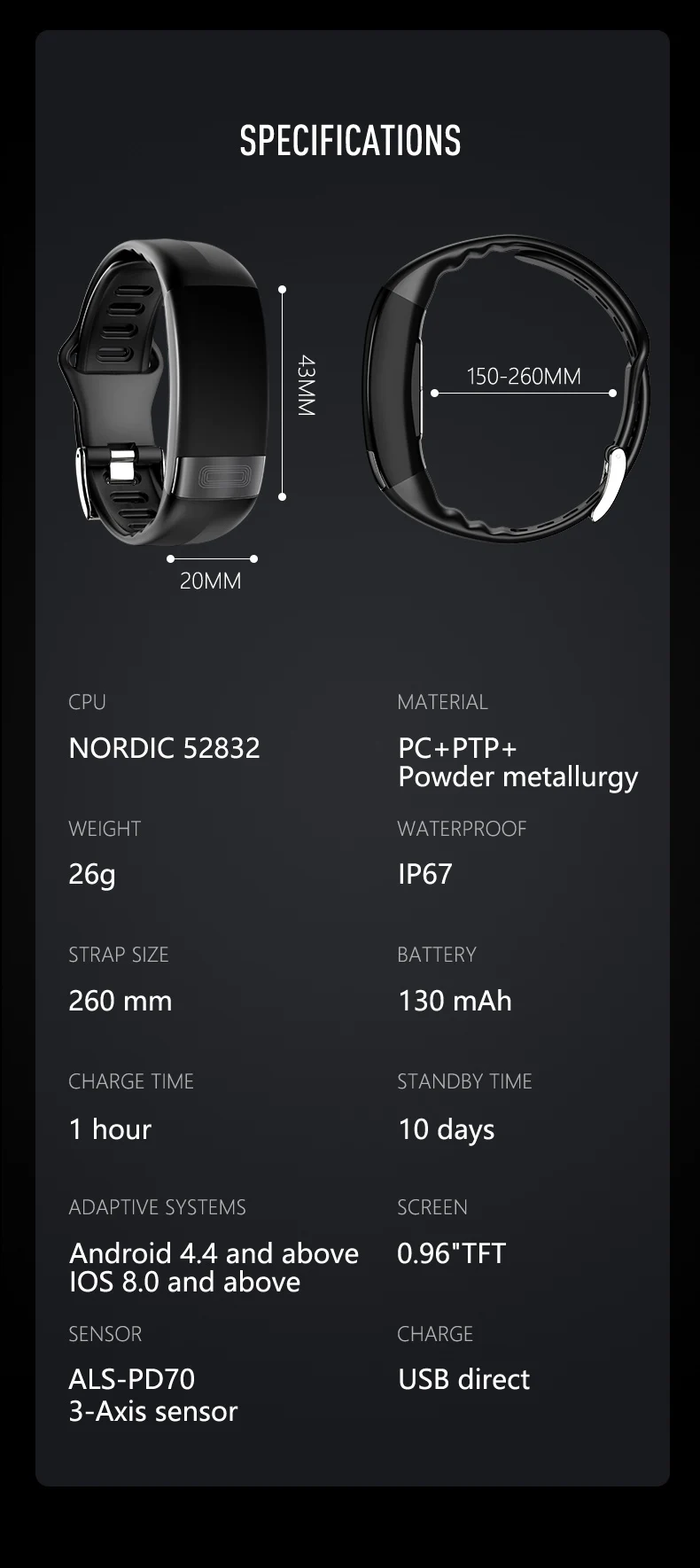 JingTider P11 Smart Band ЭКГ вариабельности сердечного ритма крови Давление монитор сердечного ритма шагомер спортивные браслет для IOS Android IP67 Водонепроницаемый