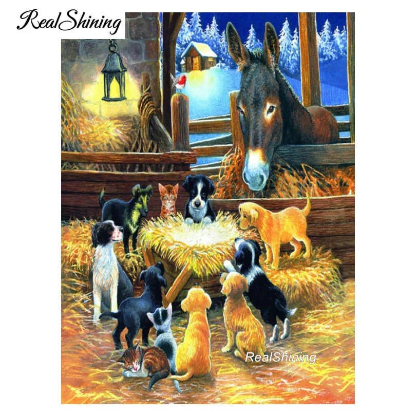 

REALSHINING Donkey Dogs Diamond Painting Cross Stitch Full Square Rhinestone Diamond Mosaic Custom Diamond Embroidery FS605