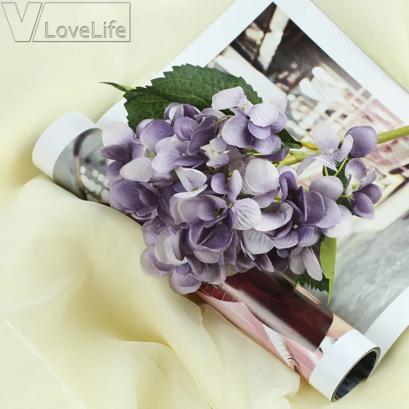 purple Главная искусственный цветок для декорирования силиконовые искусственные цветы гортензии Свадебные искусственный цветок цветы оформление - Цвет: purple