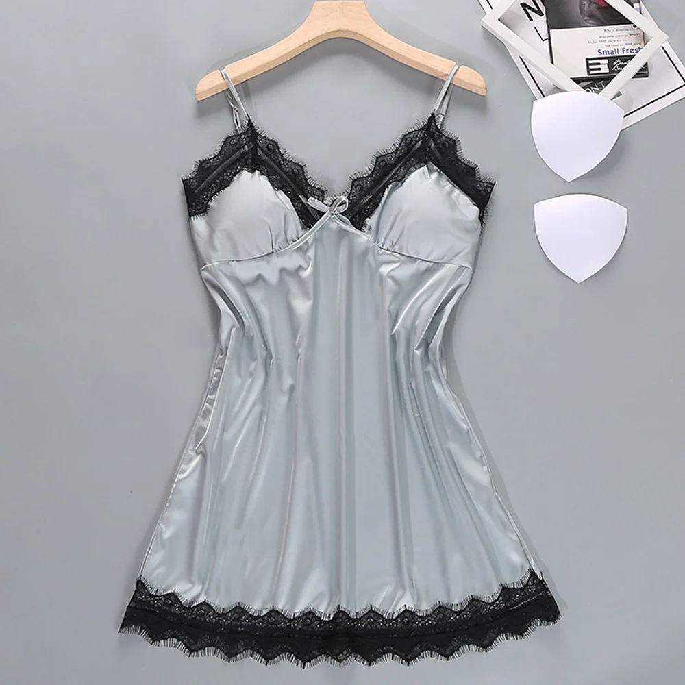 1x Dress Gray Женская Сексуальная атласная шелковая ночная рубашка, кимоно, халат, ночная рубашка, комплект розового нижнего белья для подружки невесты, ночная рубашка, ночной халат de nuit - Цвет: 1x Dress Gray
