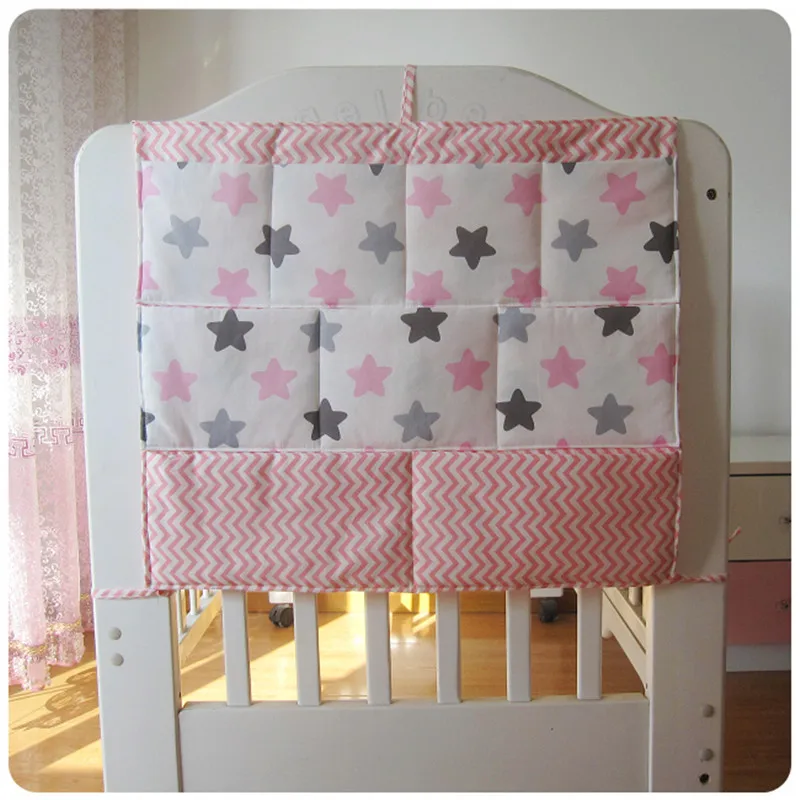 Grey Cotton Baby Bed Hanging Storage Bag Newborn Crib Diaper Organizer Toy Diaper Pocket for Baby Bedding Set Nursery 50*60CM