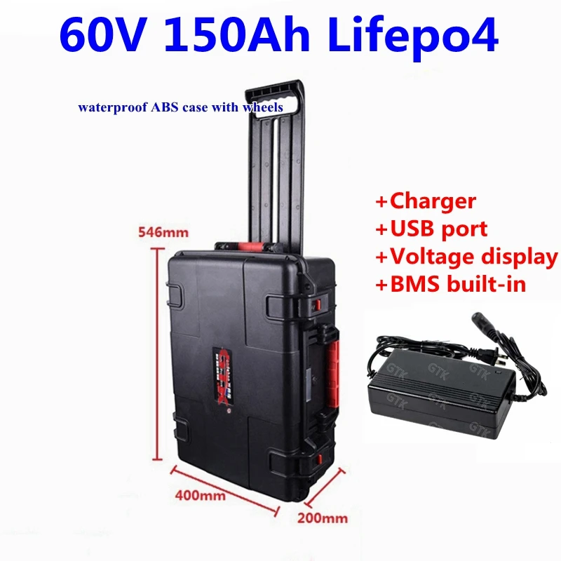

Литиевый аккумулятор Waterprroof Lifepo4 60 в, 150 А · ч, 130 А · ч, 100 А · ч, с BMS, для троллинга, мотоциклов, для улицы, с зарядным устройством 10 А