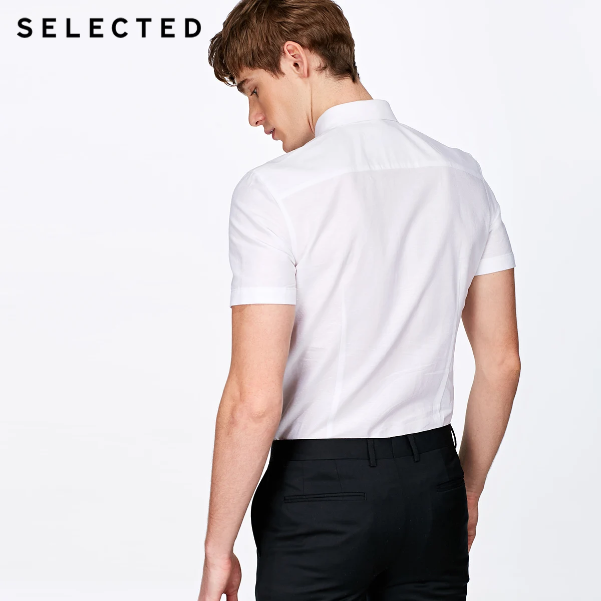 SELECTED Cotton-linen light concise business short-sleeved shirt T|418204511 | Мужская одежда