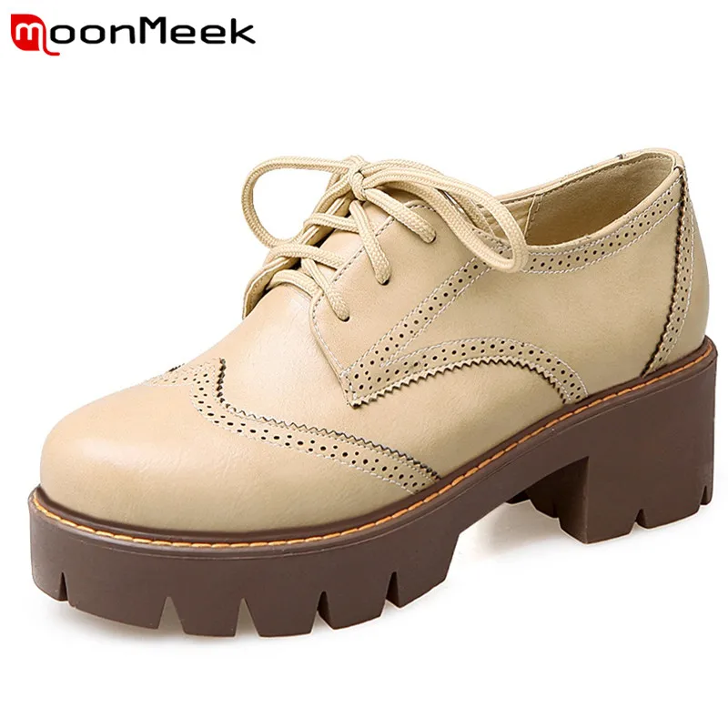 MoonMeek/обувь с перфорацией типа броги женские туфли на платформе и высоком каблуке