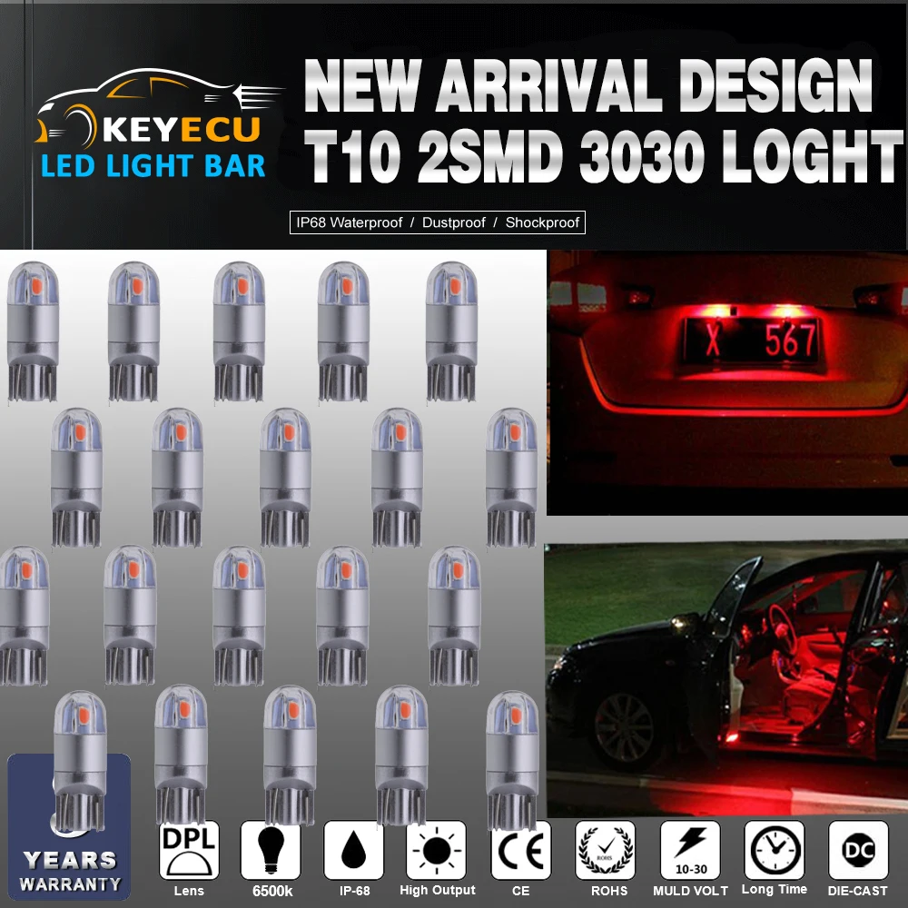 

KEYECU 20*194 красный светодиодный свет T10 2SMD 3030 чипы салона автомобиля свет ReplacementW5W 168 175 19map-dome-куртизанка номерной знак