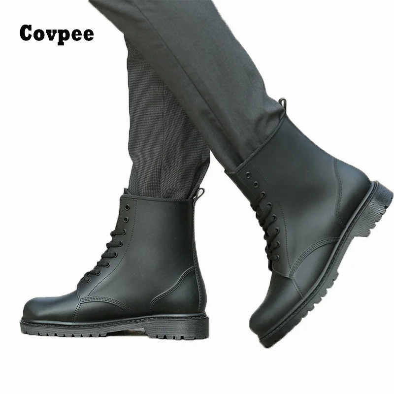 

2018 ankle boots for men rain boots summer boots PVC rainboots solid cross-tied fashion mens rubber