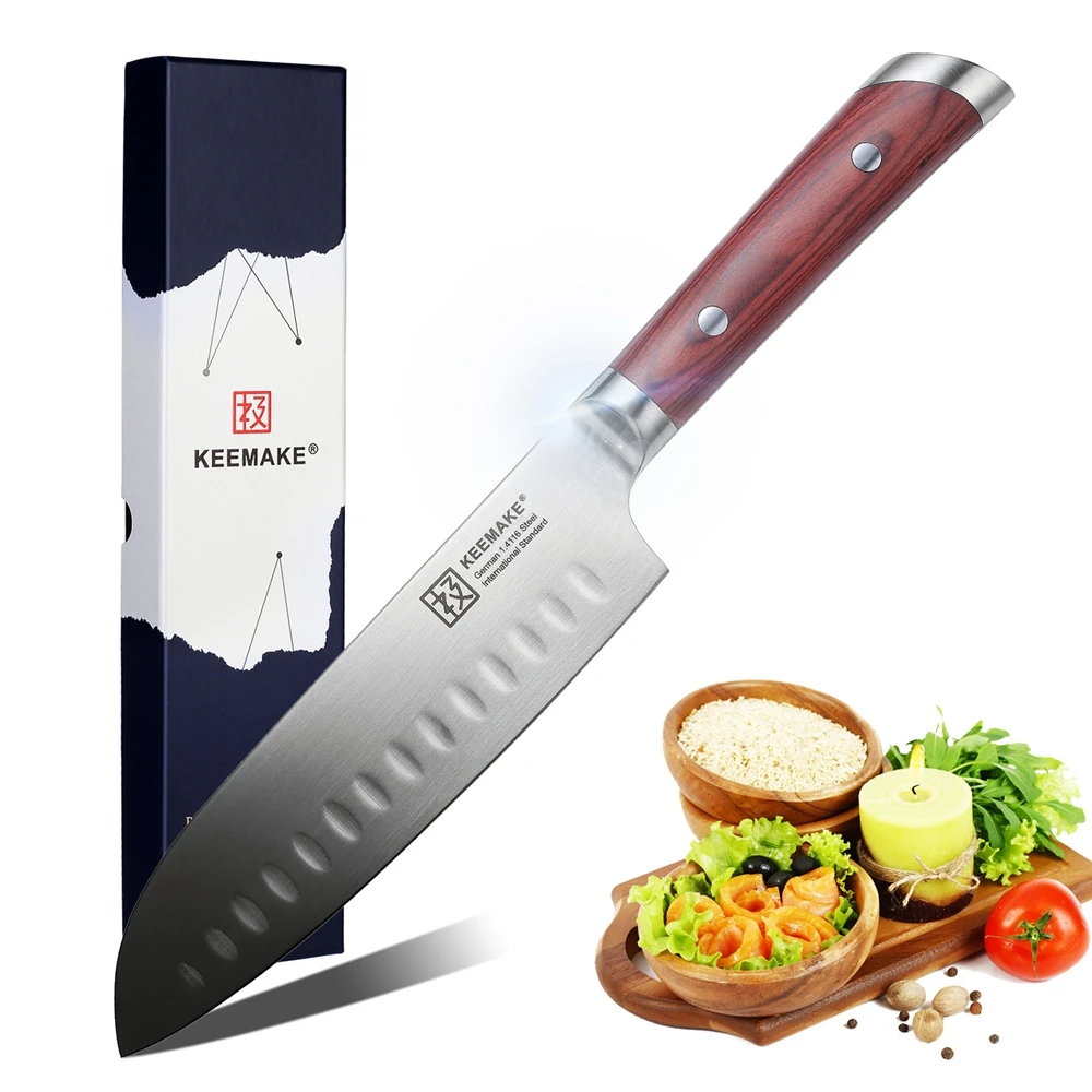 

New SUNNECKO 7" Santoku Knife German 1.4116 Steel Blade Chef's Slicing Kitchen Knives Color Wood Handle Cook Christmas Gift