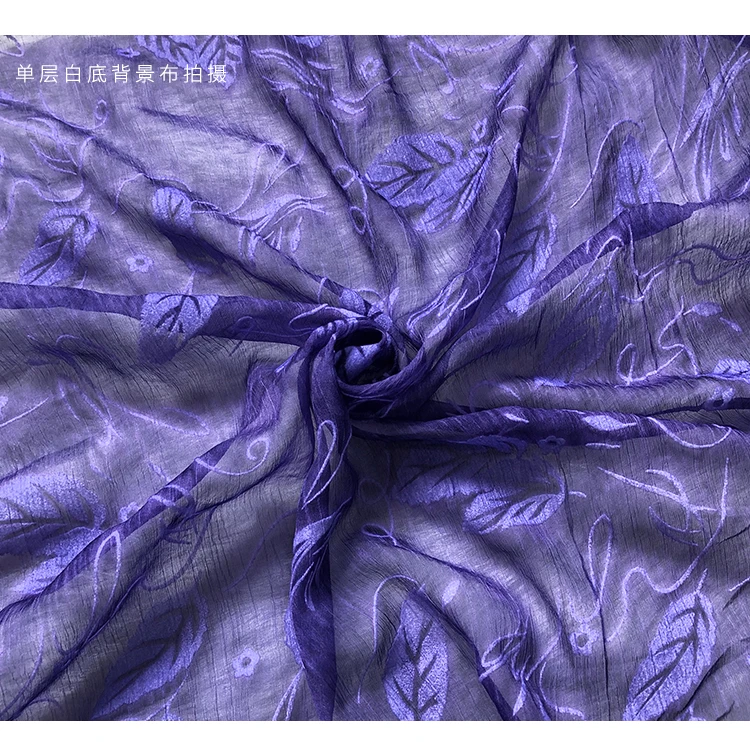 New Super Beautiful Flocking Crepe Yarn Immortal Purple Stereo Embossed Flower Halo-dyed Fold Fabric for Chi | Дом и сад