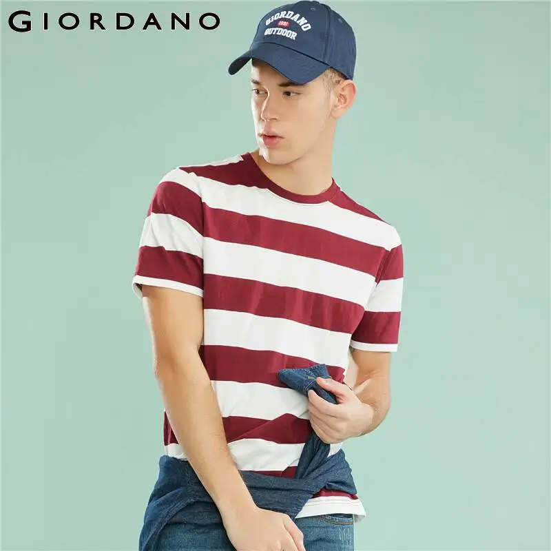 Giordano мужская футболка в полоску с короткими рукавами и круглым воротом имеется