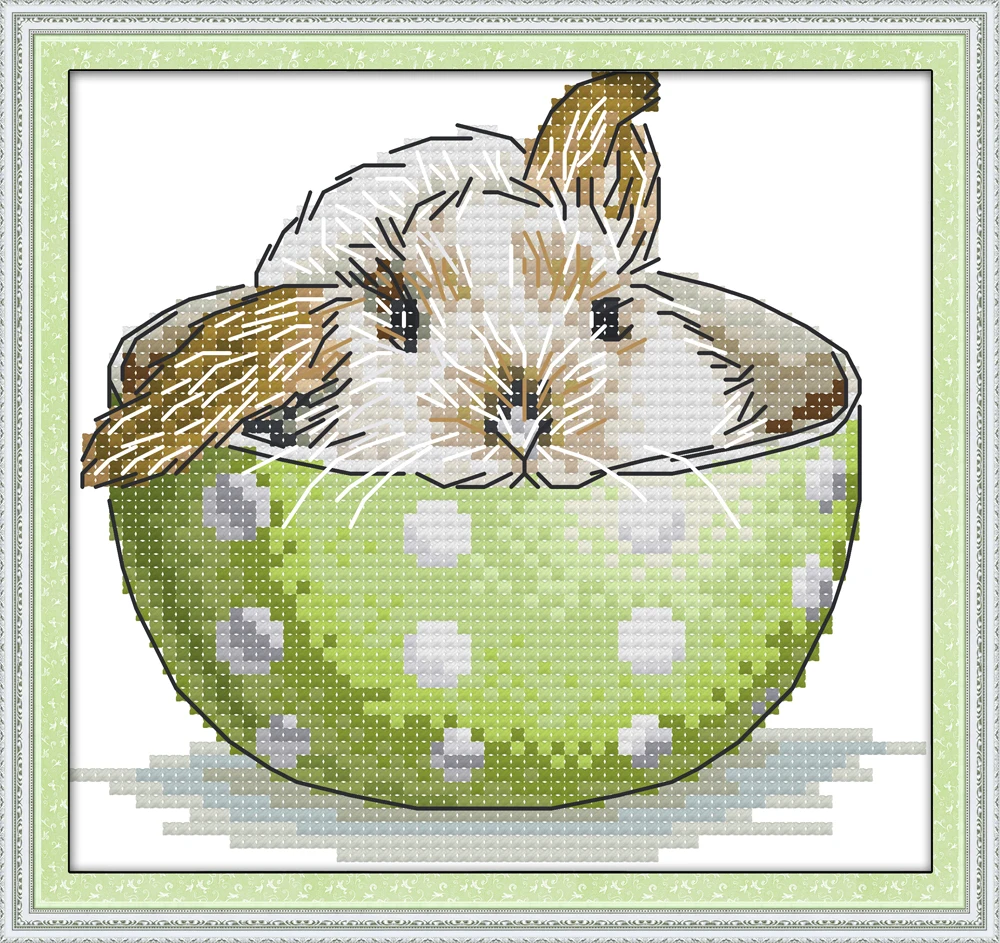 

A rabbit in a teacup cross stitch kit aida 14ct 11ct count print canvas cross stitching kits needlework embroidery DIY handmade